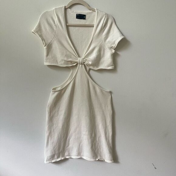 Asos Design Women's White Knitted Knot Front Cut Out Detail Mini Dress Size 12 - Picture 1 of 9